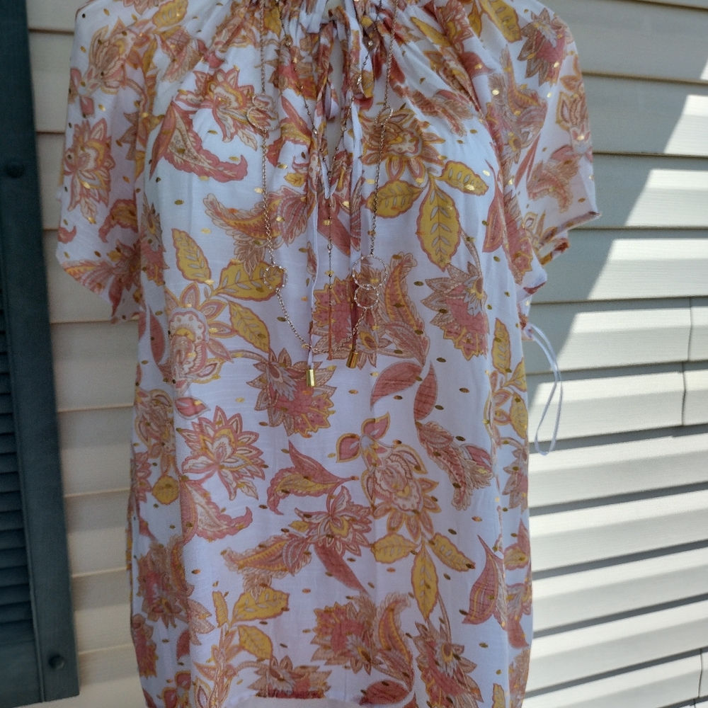 Harvé Benard 3X Yellow Terracotta Pinks Paisley Blouse